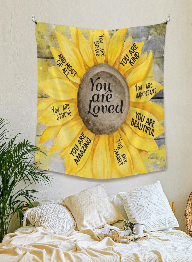 XLDLIOO Vintage Inspirational Sunflower Wall Tapestry, You Are Loved Kind Tapestry Hanging for Kids Girly Room Classroom, Rustic Summer Tapestries Wall Decor Art for Bedroom Dorm Living Room 50x60in - Image 3